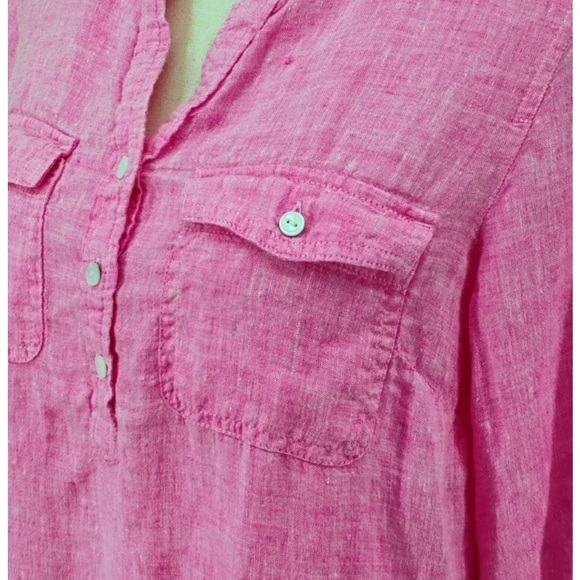 TALBOTS pink linen oxford cloth roll sleeve tunic EUC LP - Picture 7 of 10